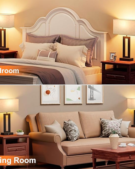Nightstand Table Lamps for Bedrooms Set of 2 - Touch Bedside Lamp with USB C+A, 3 Way Dimmable Living Room Lamps for End Tables Set of 2, Modern Night Stand Lamps for Bed Side Guest Room(Cream) - LeafyLoom