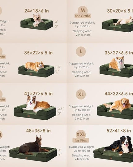 EHEYCIGA Orthopedic XL Dog Beds, Waterproof Memory Foam Dog Bed for Extra Large Dogs, Non-Slip Bottom and Egg-Crate Foam Big Dog Couch Bed with Washable Removable Cover, Dark Green EHEYCIGA