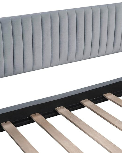 Upholstered Twin Size Daybed with Trundle, Backrest and Armrests, Modern Velvet Day Bed Frame for Bedroom Guestroom Living Room, Wood Slats Support, Gray - LeafyLoom