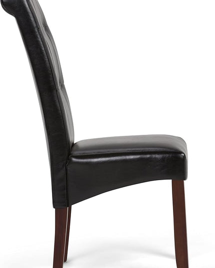 SIMPLIHOME Cosmopolitan Transitional 7 Pc Dining Set with 6 Upholstered Dining Chairs in Midnight Black Vegan Faux Leather and 66 Inch Wide Table, For the Dining Room and Kitchen - LeafyLoom