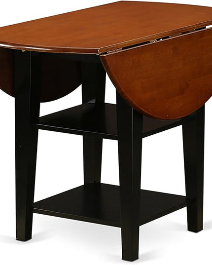 East West Furniture SUKE5-BCH-W Sudbury 5 Piece Kitchen Set for 4 Includes a Round Room Table with Dropleaf & Shelves and 4 Dining Chairs, 42x42 Inch - LeafyLoom