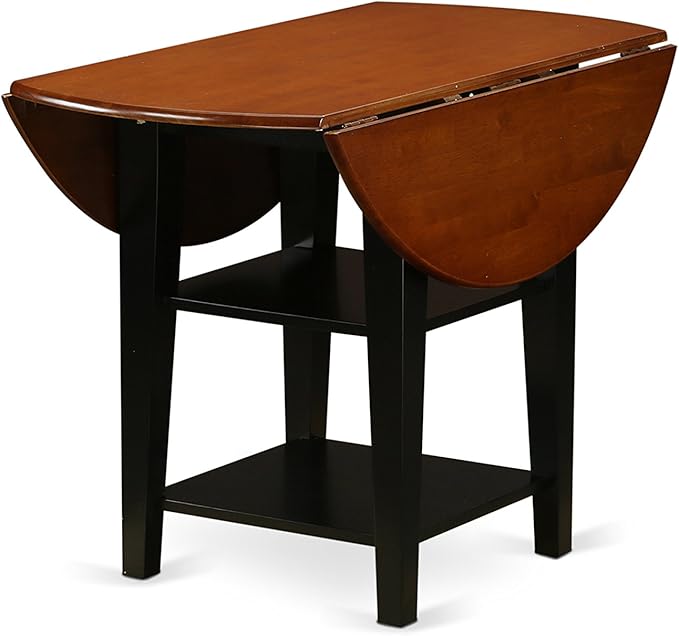 East West Furniture SUKE5-BCH-W Sudbury 5 Piece Kitchen Set for 4 Includes a Round Room Table with Dropleaf & Shelves and 4 Dining Chairs, 42x42 Inch - LeafyLoom