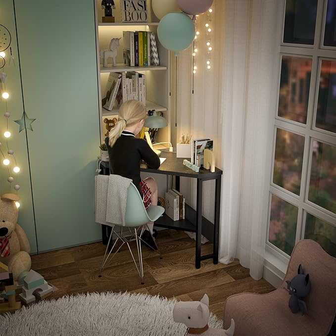 armocity Corner Desk Small Desk with Outlets Corner Table for Small Space, Corner Computer Desk with USB Ports Triangle Desk with Storage for Home Office, Workstation, Living Room, Bedroom, Black - LeafyLoom