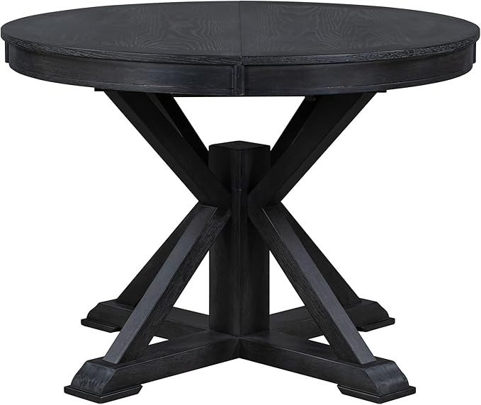 NicBex Dining Table Contemporary Kitchen Table Farmhouse Rustic Retro Functional Extendable Dining Table with a 12" Leaf for Dining Room and Living Room Round Dining Table, Espresso - LeafyLoom