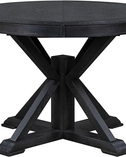 5-Piece Retro Round Dining Set with Extendable Table and 4 Upholstered Chairs for Kitchen, Breakfast Nook, Living Room, Espresso, 42"-54" L x 42" W x 30" H - LeafyLoom