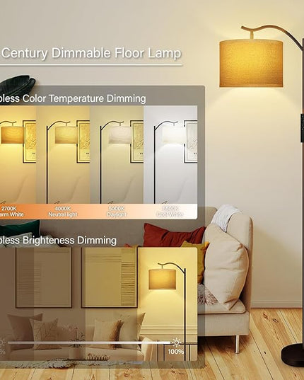 BoostArea Floor Lamp for Living Room,Arc Floor Lamp with Remote Control,Stepless Dimmable Brightness & Colors Temperature 2700k-6500k,Modern Standing Lamp for Bedroom Study Room Office,Jute - LeafyLoom