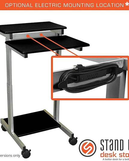 Stand Up Desk Store Rolling Adjustable Height Two Tier Standing Desk Computer Workstation (Silver Frame/Black Top, 24" Wide) - LeafyLoom