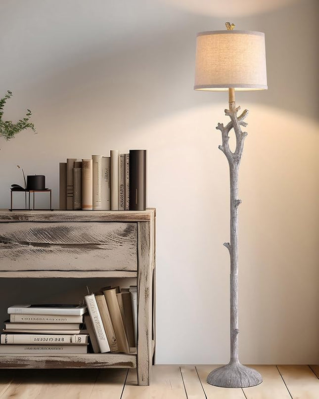 OYEARS Retro Farmhouse Floor Lamp for Living Room Rustic Standing Lamps Tree Trunk Deco Modern Country Vintage Wood Grain 59.75" Tall Corner Floor Lamp Bedroom Office - LeafyLoom