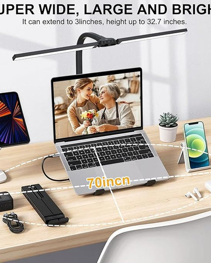LED Desk Lamp for Home Office 24W Double Head Table Light with Clamp, Touch and Remote Control, 10 Lighting Modes Ultra Bright Desktop Lamp for Workbench Drafting Reading Study - LeafyLoom