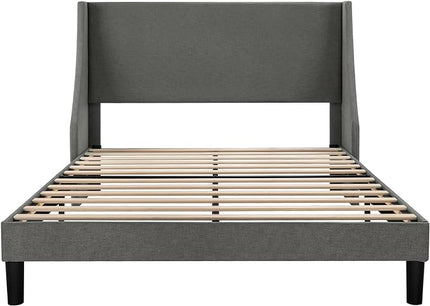 Allewie Full Size Bed Frame, Platform Bed Frame with Upholstered Headboard, Modern Deluxe Wingback, Wood Slat Support, Mattress Foundation, Light Grey - LeafyLoom