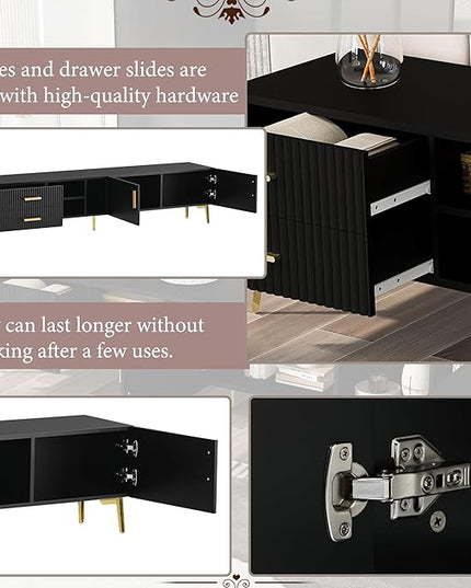 NicBex TV Stand for 75+ Inch TV Modern TV Media Console Table with 5 Champagne Legs and Versatile Storage,Entertainment Center with Storage for Living Room,Bedroom,70.9 Inch,Black - LeafyLoom