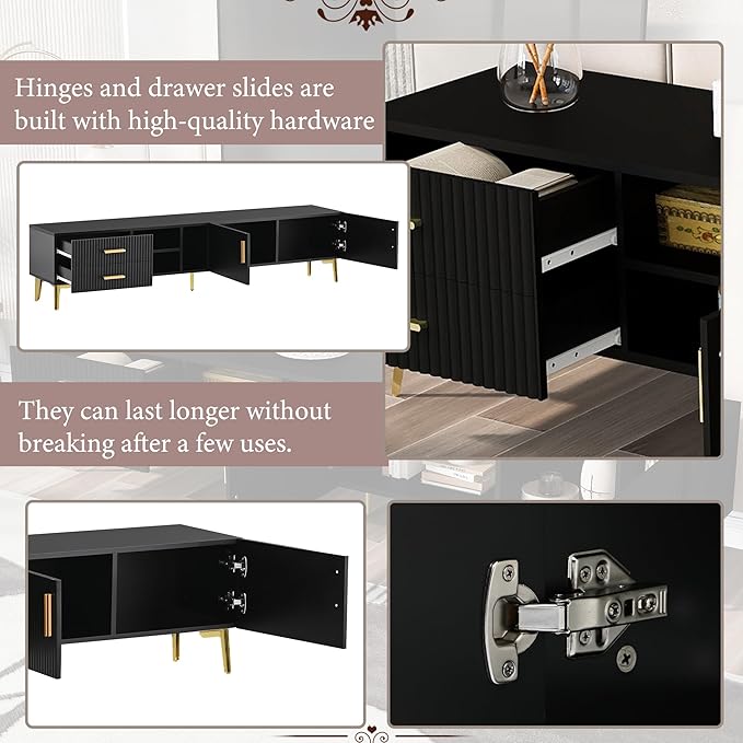 NicBex TV Stand for 75+ Inch TV Modern TV Media Console Table with 5 Champagne Legs and Versatile Storage,Entertainment Center with Storage for Living Room,Bedroom,70.9 Inch,Black - LeafyLoom
