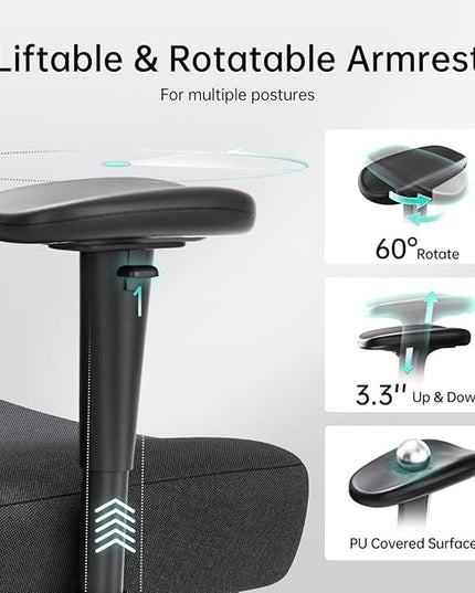 Hbada P3 Ergonomic Office Chair with 2D Adjustable Armrest, Office Chair with 2D Adjustable Lumbar Support, Computer Chair with Tilt Function, Desk Chair with Footrest Black - LeafyLoom