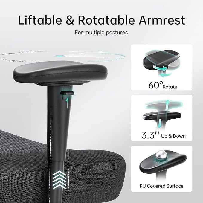 Hbada P3 Ergonomic Office Chair with 2D Adjustable Armrest, Office Chair with 2D Adjustable Lumbar Support, Computer Chair with Tilt Function, Desk Chair with Footrest Black - LeafyLoom