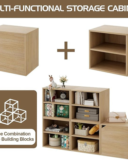 Storage Cube 2 Tires Natural Stackable Storage Shelf, Cubby Organizer Wooden Display Shelf Closet Organizer,Modern Cubical Bookcase Compact Storage Cabinet for Living Room Bedroom Office - LeafyLoom