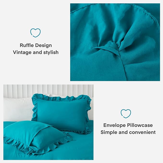 Andency Turquoise King Comforter Set(104x90Inch), 3 Pieces(1 Ruffle Comforter and 2 Pillowcases) Lightweight and Fluffy Bedding Comforter Set, All Season Soft Microfiber Shabby Chic Bedding Set - LeafyLoom