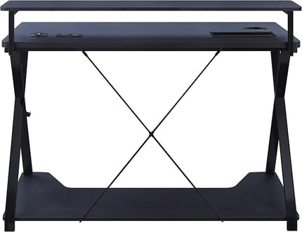 OSP Home Furnishings Checkpoint Ghost Battlestation Gaming Desk with RGB LED Lights, Black - LeafyLoom