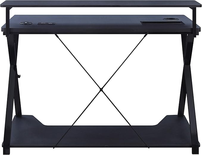 OSP Home Furnishings Checkpoint Ghost Battlestation Gaming Desk with RGB LED Lights, Black - LeafyLoom