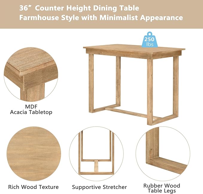 Farmhouse Style Counter Height Minimalism 1 Rectangular 4 Chairs, Easy Clean & Assembly, Room, Kitchen, Small Place, 5 Piece Dining Table Set, Brown 29 - LeafyLoom