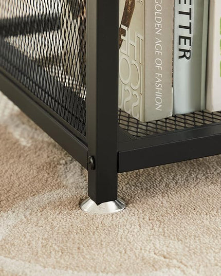 VECELO Coffee Center Table with Storage for Living Room Office Reception, Modern & Industrial Mesh Shelf, 39.4 Inch, Grey - LeafyLoom