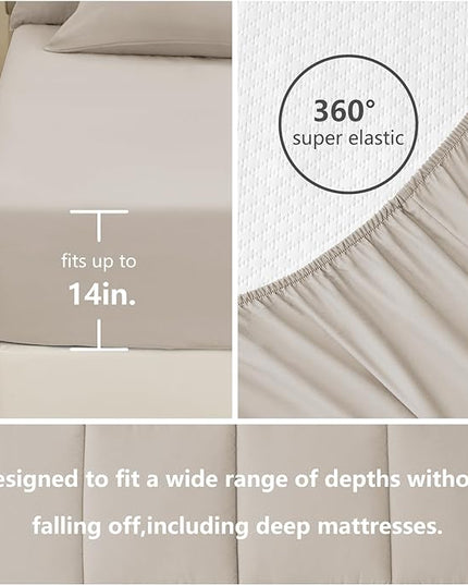CozyLux King Size Comforter Sets - 7 Pieces Bed in a Bag Set Beige, Bedding Sets King with All Season Quilted Comforter, Flat Sheet, Fitted Sheet, Pillowcases, Beige, King - LeafyLoom
