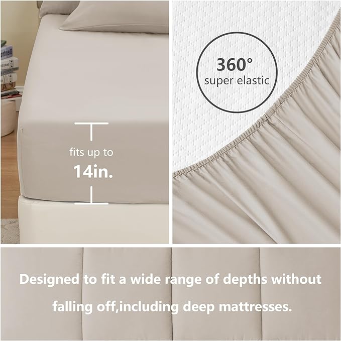 CozyLux King Size Comforter Sets - 7 Pieces Bed in a Bag Set Beige, Bedding Sets King with All Season Quilted Comforter, Flat Sheet, Fitted Sheet, Pillowcases, Beige, King - LeafyLoom