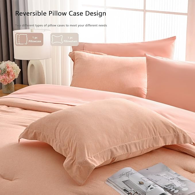 UNILIBRA Full Size Comforter Set - 7 Pieces Bed in a Bag Full Size Orange Soft for All Seasons - Cationic Dyeing Bedding Comforter Sets with Comforter, Flat Sheet, Fitted Sheet, Pillowcases & Shams - LeafyLoom