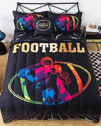 ADASMILE A & S Football Comforter Set Twin for Boys Kids American Football Bedding Set Sports Football Player Comforter with Football Sheets Twin Bed in A Bag Rugby Comforter Sets for Kids Home Decor - LeafyLoom