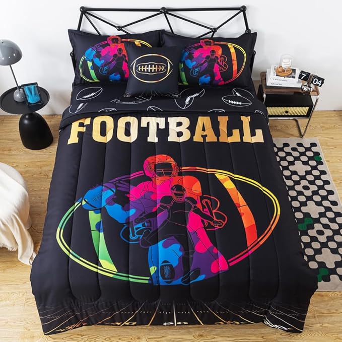 ADASMILE A & S Football Comforter Set Twin for Boys Kids American Football Bedding Set Sports Football Player Comforter with Football Sheets Twin Bed in A Bag Rugby Comforter Sets for Kids Home Decor - LeafyLoom