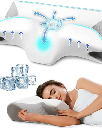 Cervical Pillow for Neck Pain Relief, Cooling Contour Memory Foam Pillows Support Odorless Ergonomic Neck Pillow Adjustable Orthopedic Bed Pillow for Side Back Stomach Sleeper with Pillowcase - LeafyLoom