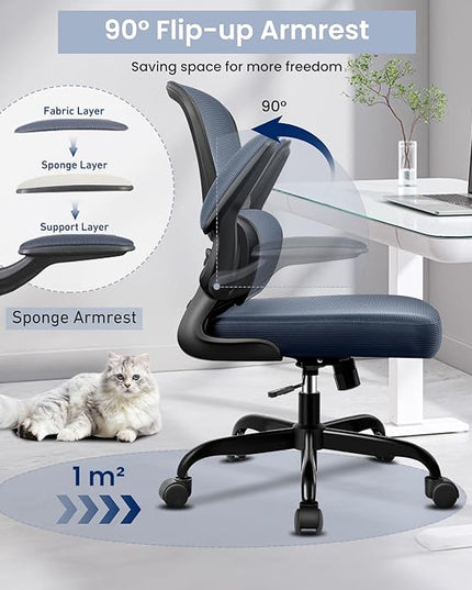 Office Chair, Ergonomic Desk Chair with Lumbar Support and Adjustable Armrests, Comfy Desk Chair Breathable Mesh Mid Back Computer Chair, Reclining Office Chair for Home Office - DarkGray - LeafyLoom