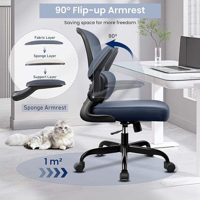 Office Chair, Ergonomic Desk Chair with Lumbar Support and Adjustable Armrests, Comfy Desk Chair Breathable Mesh Mid Back Computer Chair, Reclining Office Chair for Home Office - DarkGray - LeafyLoom