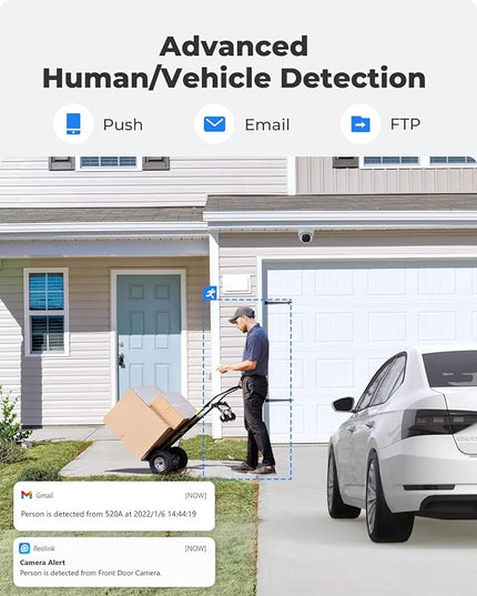 REOLINK 5MP PoE Security Camera, 2.8mm Len, 130° Diagonal, 100ft IR Night Vision, Up to 256GB SD Card, Built-in Mic, Human/Vehicle/Pet Detection for Outdoor Indoor Home Surveillance, RLC-520A-2.8mm REOLINK