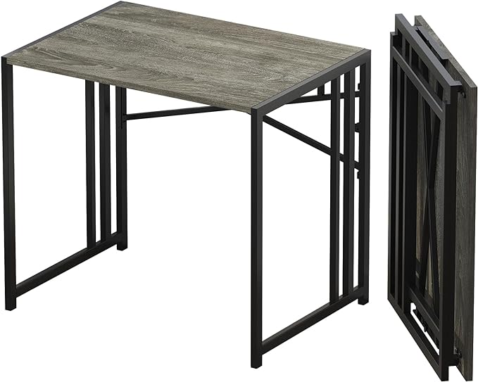 32 inch Small Folding Desk, Writing Gaming Computer Camping Desk for Small Spaces, No Assembly Required Home Office Desk, Black Oak - LeafyLoom