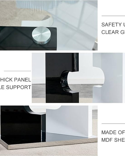 NicBex Large Modern Minimalist Rectangular Glass Dining Table for 6-8 with 0.39" Tempered Glass Tabletop and MDF Slab Special-Shaped Bracket for Kitchen Dining Room Banquet Hall, White + Black - LeafyLoom