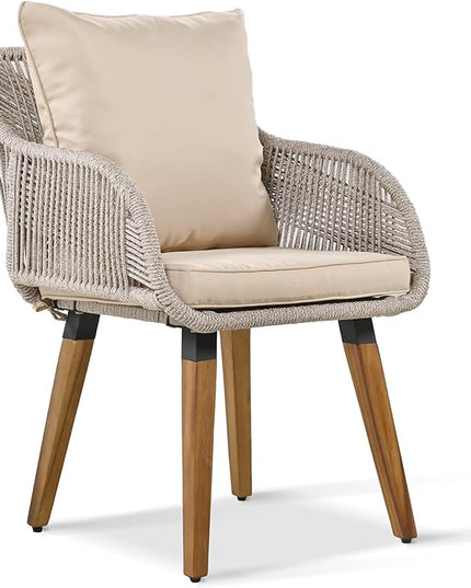 5-Pieces Outdoor Furniture Bistro Set with Wicker Cool Bar Table, Rope Weaving Patio Chairs and Ottomans for Porch Backyard Balcony Poolside, Onesize, Brown - LeafyLoom