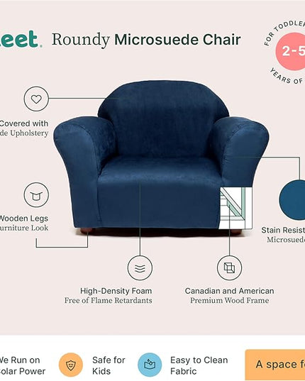 Keet Microsuede Children's Chair, Roundy,Wood, Indigo - LeafyLoom