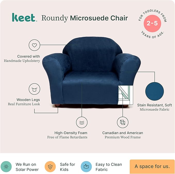 Keet Microsuede Children's Chair, Roundy,Wood, Indigo - LeafyLoom
