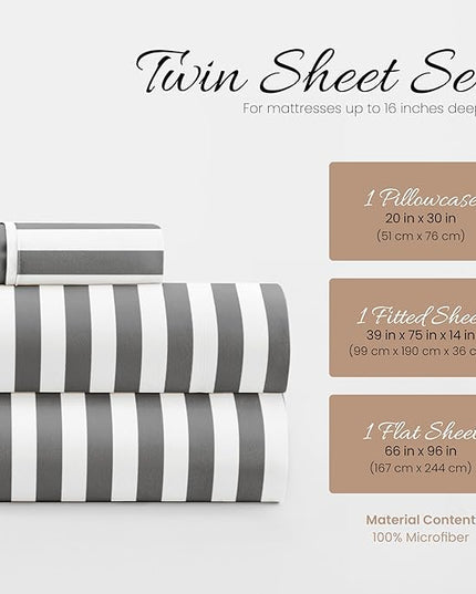 Linen Market 3 Piece Twin Bedding Sheet Set (Gray Ribbon) - Sleep Better Than Ever with These Ultra-Soft & Cooling Bed Sheets for Your Twin Size Bed - Deep Pocket Fits 16" Mattress - LeafyLoom