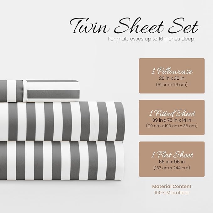 Linen Market 3 Piece Twin Bedding Sheet Set (Gray Ribbon) - Sleep Better Than Ever with These Ultra-Soft & Cooling Bed Sheets for Your Twin Size Bed - Deep Pocket Fits 16" Mattress - LeafyLoom