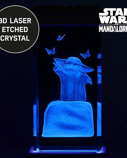 Paladone Grogu Holographic Light, 3D Laser-Etched Crystal Model of Grogu from The Mandalorian, 12cm (4.7") Tall Lighting and Star Wars Decor - LeafyLoom