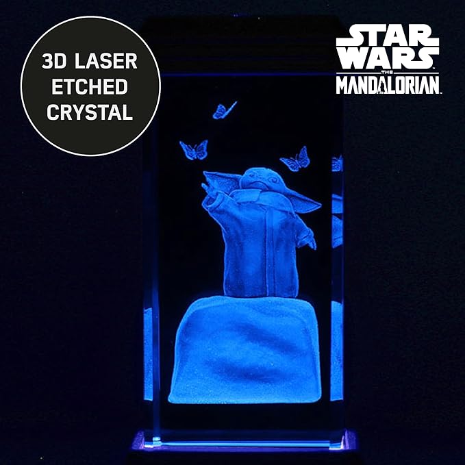 Paladone Grogu Holographic Light, 3D Laser-Etched Crystal Model of Grogu from The Mandalorian, 12cm (4.7") Tall Lighting and Star Wars Decor - LeafyLoom