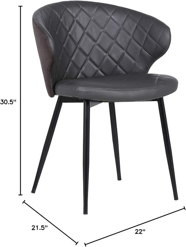 Armen Living Ava Contemporary Faux Leather Dining Room Kitchen Accent Chair, 30.5 Inch Height, Grey, Black - LeafyLoom