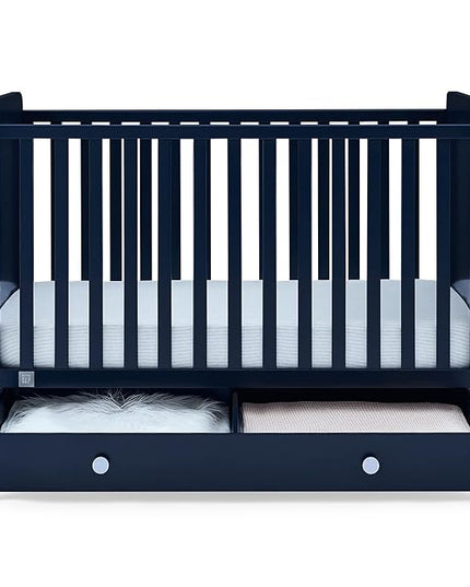 babyGap by Delta Children Graham 4-in-1 Convertible Crib with Storage Drawer TrueSleep Crib and Toddler Mattress (Bundle), Navy/Light Blue - LeafyLoom