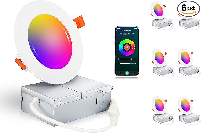 [6 Pack] CLOUDY BAY 4inch Smart WiFi LED Recessed Lights,RGBCW Color Changing Recessed Lighting,Compatible with Alexa and Google Home Assistant,10W 2700K-6500K,CRI90+ Wet Location,White Finish CLOUDYBAY
