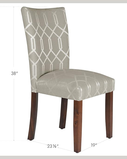HomePop Parsons Classic Upholstered Accent Dining Chair, Set of 2, 23.5"D x 19"W x 38"H, Pewter Grey and Lattice Cream - LeafyLoom