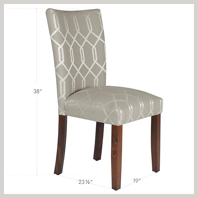 HomePop Parsons Classic Upholstered Accent Dining Chair, Set of 2, 23.5"D x 19"W x 38"H, Pewter Grey and Lattice Cream - LeafyLoom