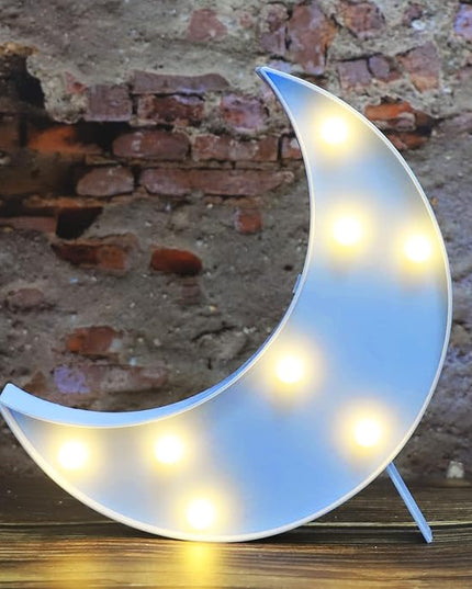 LED Moon Shaped Marquee Signs, Light Up Moon Night Lights Battery Operated Crescent Moon Lamp for Bedroom, Christmas, Birthday Party Decor-Moon(Blue) - LeafyLoom