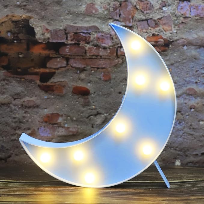 LED Moon Shaped Marquee Signs, Light Up Moon Night Lights Battery Operated Crescent Moon Lamp for Bedroom, Christmas, Birthday Party Decor-Moon(Blue) - LeafyLoom