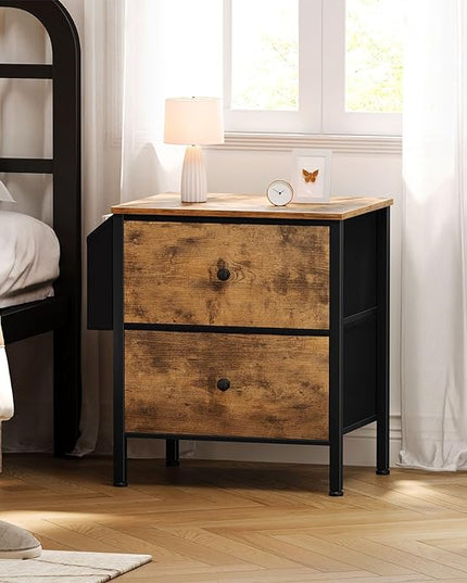 BOLUO Night Stand with Drawers for Bedroom - Small nightstand with Pocket 2 Drawer Dresser End Table Brown - LeafyLoom